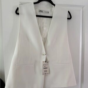 Zara White Sleeveless Tailored Vest